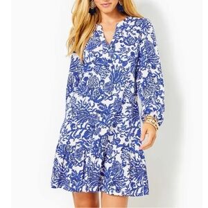 Lilly Pulitzer Alyssa Dress Ride With Me Deeper Coconut Floral Cotton Coastal